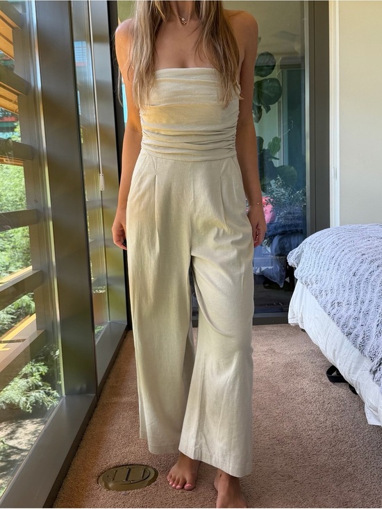 Nordstrom Pants - Nordstrom Strapless Linen Tan Summer Jumpsuit